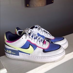 Nike Women’s Air Force 1 White Pink and Blue Sneakers